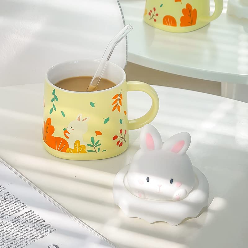 Amazon.co.jp: アイデアかわいいうさぎマグカップ蓋付き家庭用高